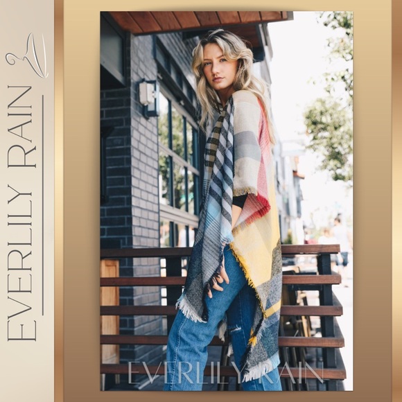 CLEARANCE! LAST 1 Colorful Plaid Wrap Style Poncho - Picture 4 of 12